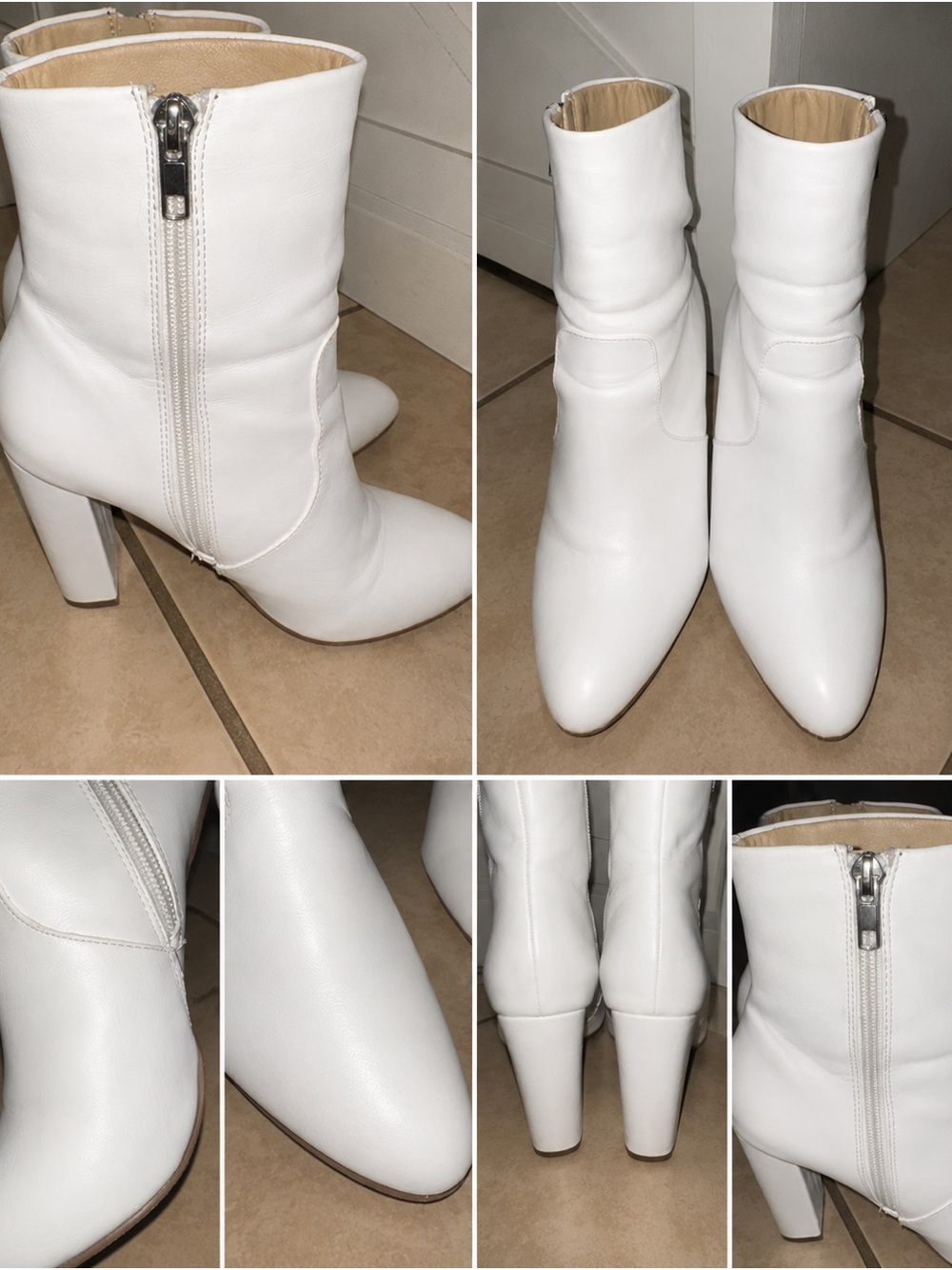 White Women's Mid-Calf Zip Heeled Boots